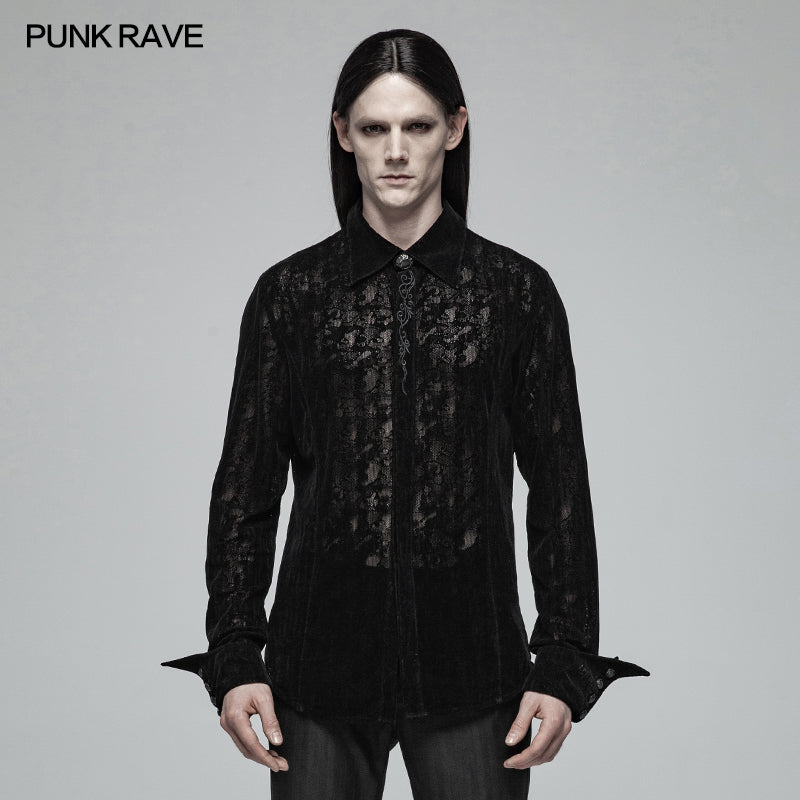 OY-1005 Gothic Lace Long Sleeve Flocking Shirt For Men?-??Punk Rave Clothing