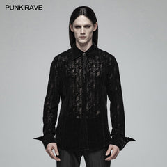 OY-1005 Gothic Lace Long Sleeve Flocking Shirt For Men?-??Punk Rave Clothing
