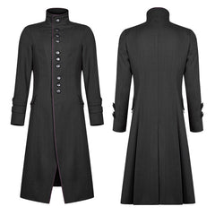 WY-1021 Simple Men Gothic Mid-length Jacket Standing Collar Coat?-??Punk Rave Clothing