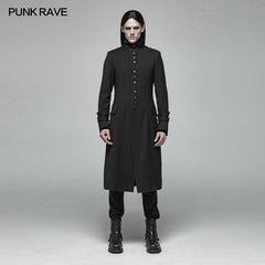 WY-1021 Simple Men Gothic Mid-length Jacket Standing Collar Coat?-??Punk Rave Clothing