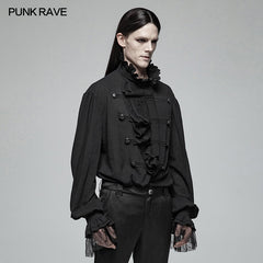 WY-1031 Men Gothic Partial Placket Lotus Leaf Loose Shirt With Standing Collar?-??Punk Rave Clothing