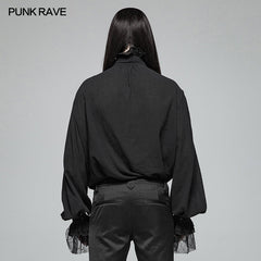 WY-1031 Men Gothic Partial Placket Lotus Leaf Loose Shirt With Standing Collar?-??Punk Rave Clothing