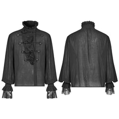 WY-1031 Men Gothic Partial Placket Lotus Leaf Loose Shirt With Standing Collar?-??Punk Rave Clothing