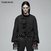 WY-1031 Men Gothic Partial Placket Lotus Leaf Loose Shirt With Standing Collar?-??Punk Rave Clothing