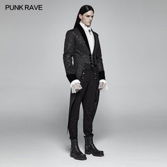 WY-1011 Gothic Medium Length Jacquard Jacket Lace-up Back Tailcoat?-??Punk Rave Clothing