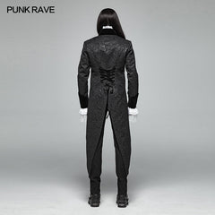 WY-1011 Gothic Medium Length Jacquard Jacket Lace-up Back Tailcoat?-??Punk Rave Clothing