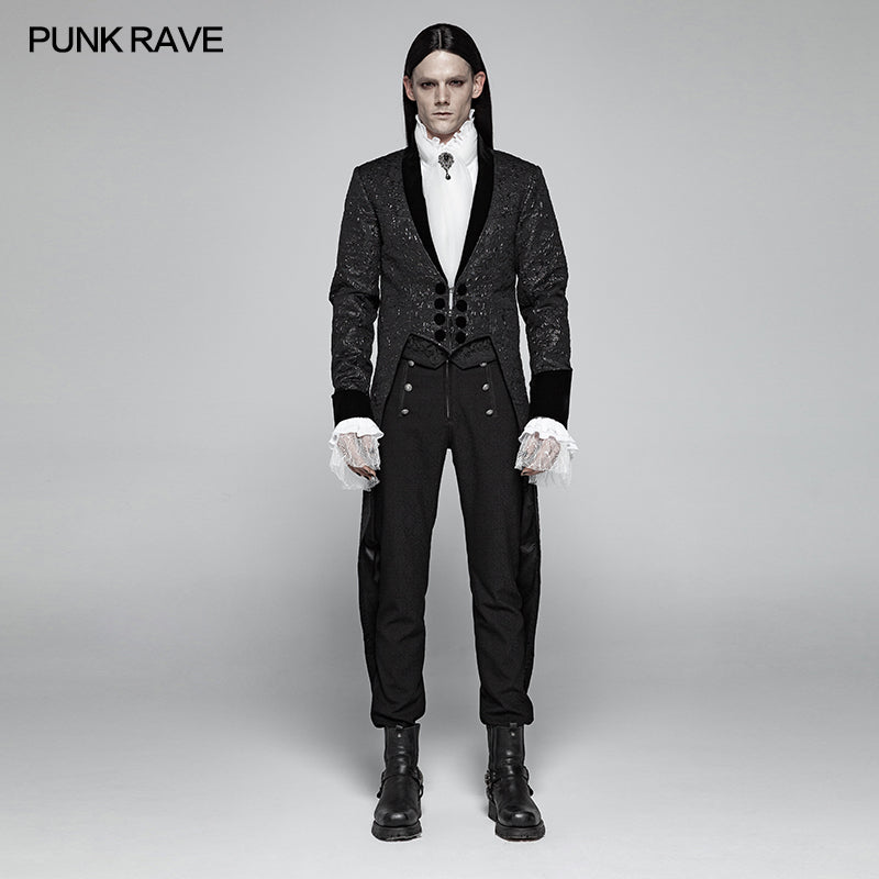 WY-1011 Gothic Medium Length Jacquard Jacket Lace-up Back Tailcoat?-??Punk Rave Clothing