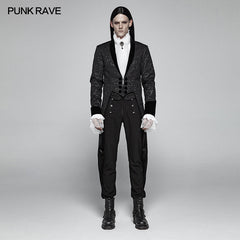 WY-1011 Gothic Medium Length Jacquard Jacket Lace-up Back Tailcoat?-??Punk Rave Clothing