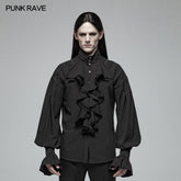 WY-991 Men Dark Victorian Standing Collar Loose Ruffle Long Sleeve Shirt?-??Punk Rave Clothing