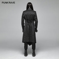 WY-1030 Gothic Vintage Jacquard V-neck Mid-length Coat?-??Punk Rave Clothing