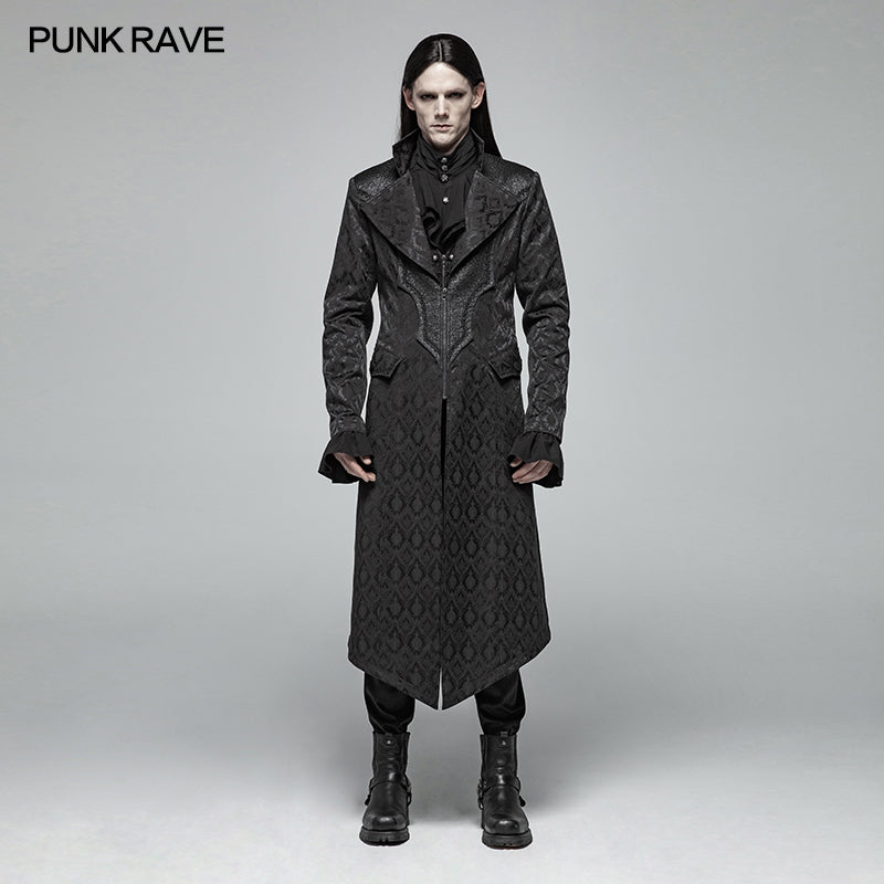 WY-1030 Gothic Vintage Jacquard V-neck Mid-length Coat?-??Punk Rave Clothing