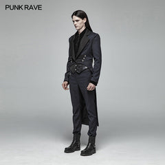 WY-993 Gentleman Punk Mid-length Coat V-neck Long Sleeve Tailcoat?-??Punk Rave Clothing