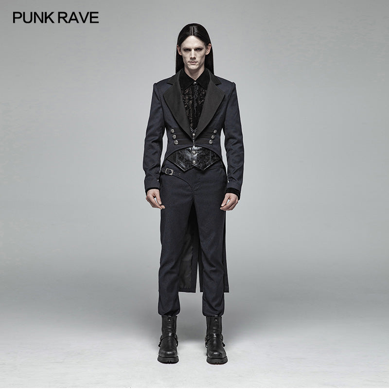 WY-993 Gentleman Punk Mid-length Coat V-neck Long Sleeve Tailcoat?-??Punk Rave Clothing