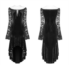 WQ-418 Gothic Women Velvet Long Sleeve High-low Lace Dress?-??Punk Rave Clothing