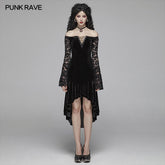 WQ-418 Gothic Women Velvet Long Sleeve High-low Lace Dress?-??Punk Rave Clothing