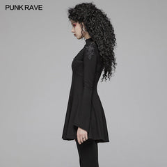 WQ-412 Gothic Women Hollow-out Collar Long Sleeve High Neck A-line Short Dress?-??Punk Rave Clothing