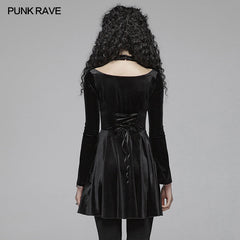 OQ-410LQF Gothic Daily Cross Halter-Neck Long Sleeve Velvet Short Dress For Women?-??Punk Rave Clothing