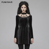 OQ-410LQF Gothic Daily Cross Halter-Neck Long Sleeve Velvet Short Dress For Women?-??Punk Rave Clothing