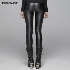 WK-377 Gothic Women Elasticity Knit PU Legging Pants With Curves Lace Decoration?-??Punk Rave Clothing