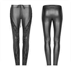 WK-377 Gothic Women Elasticity Knit PU Legging Pants With Curves Lace Decoration?-??Punk Rave Clothing
