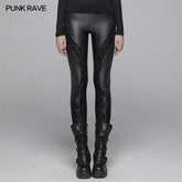 WK-377 Gothic Women Elasticity Knit PU Legging Pants With Curves Lace Decoration?-??Punk Rave Clothing