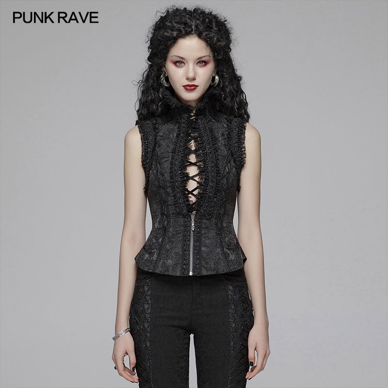 WLY-093 Sexy Deep V Collar Vest Lolita Women Lace High Standing Collar Waistcoat?-??Punk Rave Clothing