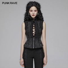 WLY-093 Sexy Deep V Collar Vest Lolita Women Lace High Standing Collar Waistcoat?-??Punk Rave Clothing