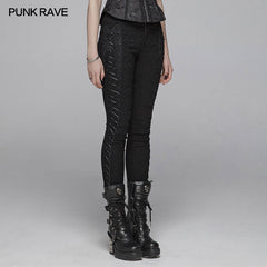 WK-376 Gothic Women Jacquard Long Trousers With Cross Sides?-??Punk Rave Clothing