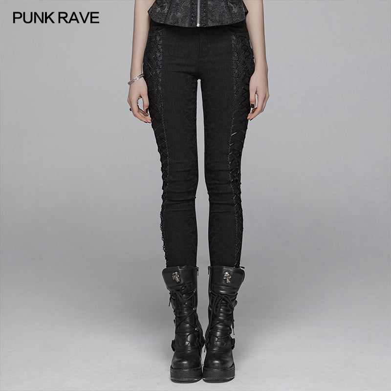 WK-376 Gothic Women Jacquard Long Trousers With Cross Sides?-??Punk Rave Clothing