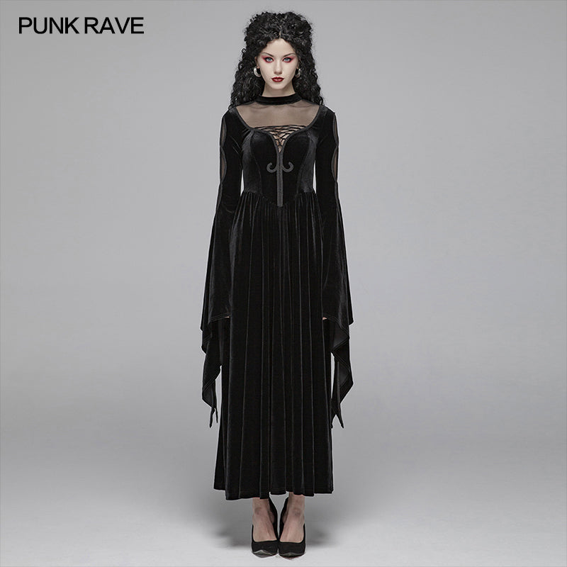 WQ-406 Gothic Women Double Layer Sleeve Long Velvet Dress?-??Punk Rave Clothing