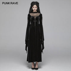 WQ-406 Gothic Women Double Layer Sleeve Long Velvet Dress?-??Punk Rave Clothing