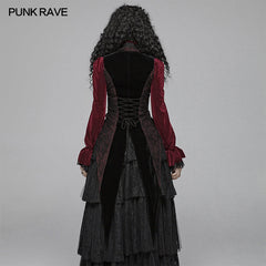 WY-1055 Gothic Red And black Tuxedo Vest V-neck Tailcoat For Women?-??Punk Rave Clothing