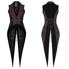 WY-1055 Gothic Red And black Tuxedo Vest V-neck Tailcoat For Women?-??Punk Rave Clothing