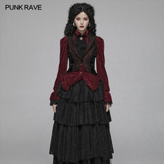 WY-1055 Gothic Red And black Tuxedo Vest V-neck Tailcoat For Women?-??Punk Rave Clothing