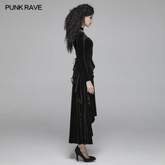 OQ-417 Gothic Daily Women Long Sleeve Velvet High-low Long Dress With Lace?-??Punk Rave Clothing