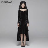OQ-417 Gothic Daily Women Long Sleeve Velvet High-low Long Dress With Lace?-??Punk Rave Clothing