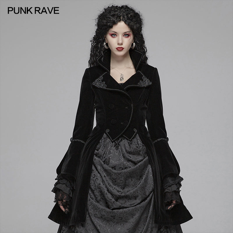 WLY-089 Women Gothic Lolita Long Sleeve Medium Long Velvet Coat?-??Punk Rave Clothing