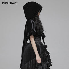 WLY-092 Lolita Velvet Short Hooded Loose Cloak With Cute Wooly Balls?-??Punk Rave Clothing