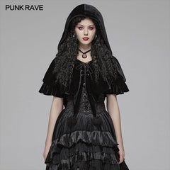 WLY-092 Lolita Velvet Short Hooded Loose Cloak With Cute Wooly Balls?-??Punk Rave Clothing