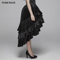 WQ-413 Gothic Dark Grain Velvet Irregular Half Skirt For Women?-??Punk Rave Clothing