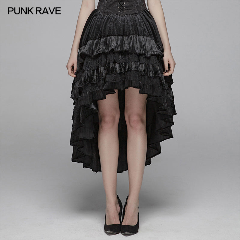 WQ-413 Gothic Dark Grain Velvet Irregular Half Skirt For Women?-??Punk Rave Clothing