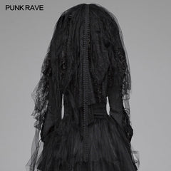 WLS-056 Lolita Dark Hat Long Irregular Tulle And Lace Headwear With Three-dimensional Flower Decoration?-??Punk Rave Clothing
