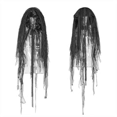 WLS-056 Lolita Dark Hat Long Irregular Tulle And Lace Headwear With Three-dimensional Flower Decoration?-??Punk Rave Clothing
