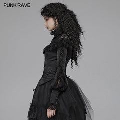 WLY-088 Lolita Long Sleeve Shirt Translucent Lace Shoulder T-shirt?-??Punk Rave Clothing