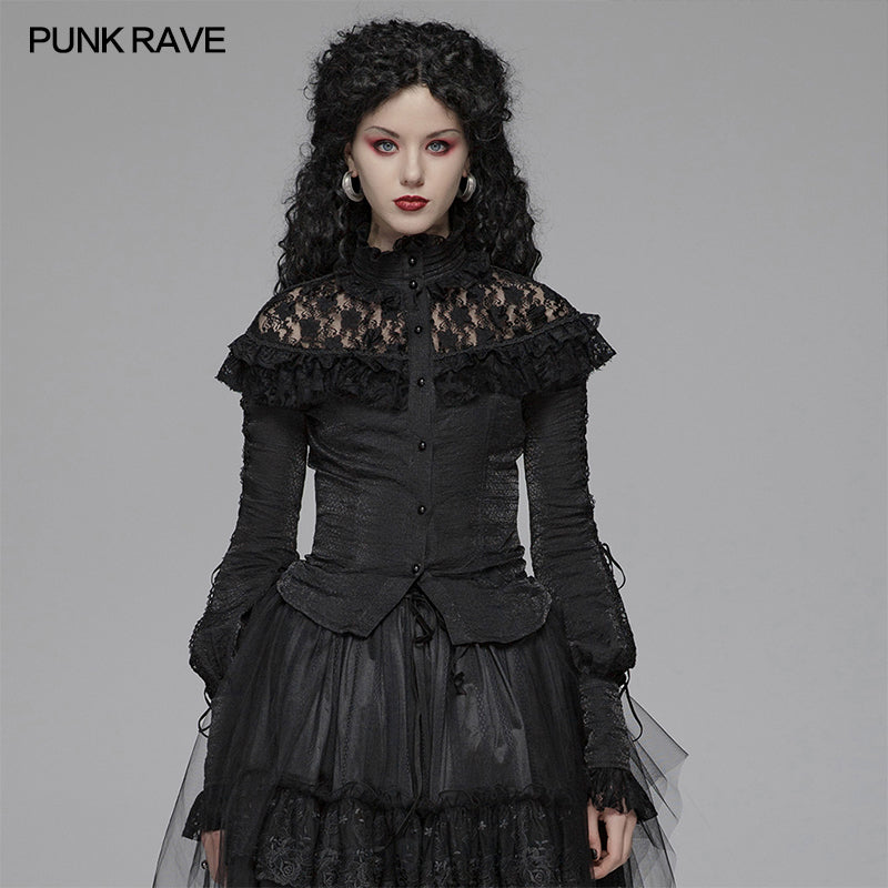 WLY-088 Lolita Long Sleeve Shirt Translucent Lace Shoulder T-shirt?-??Punk Rave Clothing