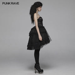 WLQ-092 Lolita Sweetheart Neck Ruffles Irregular Lace Dress?-??Punk Rave Clothing
