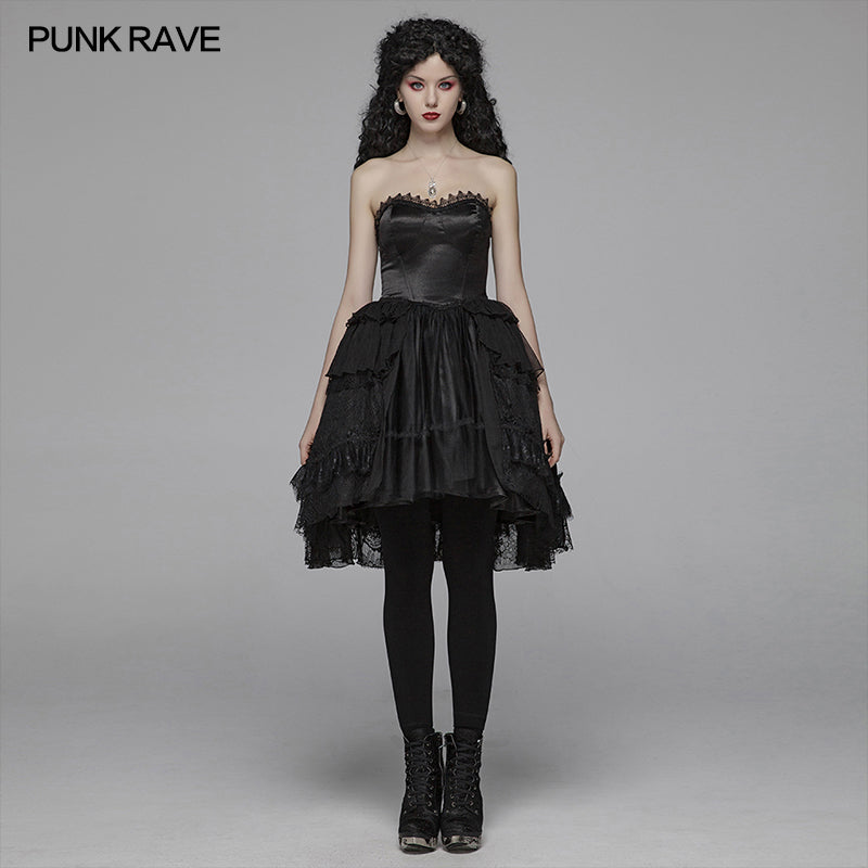 WLQ-092 Lolita Sweetheart Neck Ruffles Irregular Lace Dress?-??Punk Rave Clothing