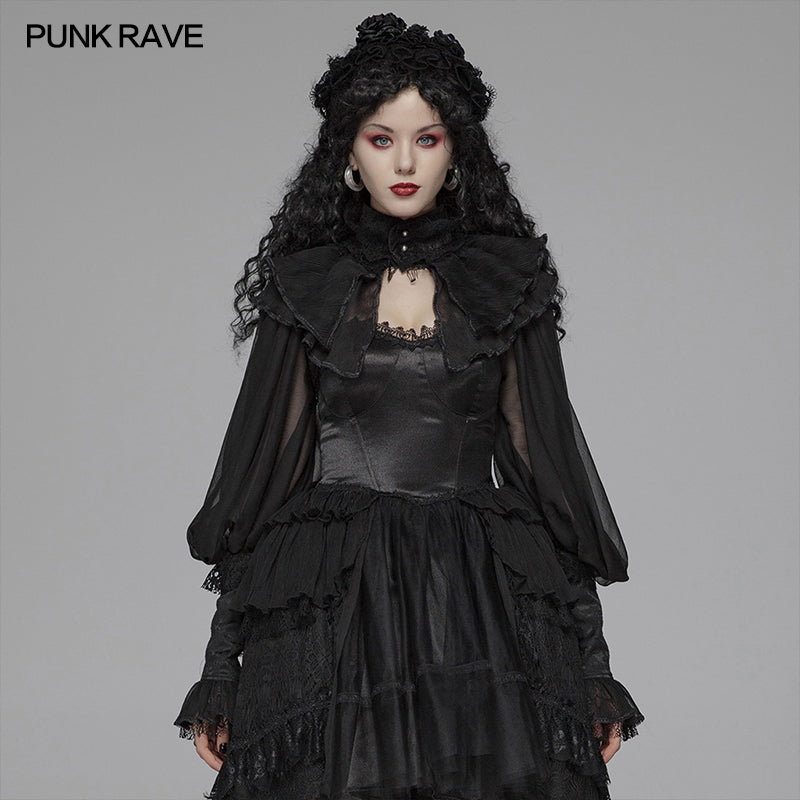 WLY-090 Lolita Big Puff Sleeve Stand Collar Long Sleeve Blouse?-??Punk Rave Clothing