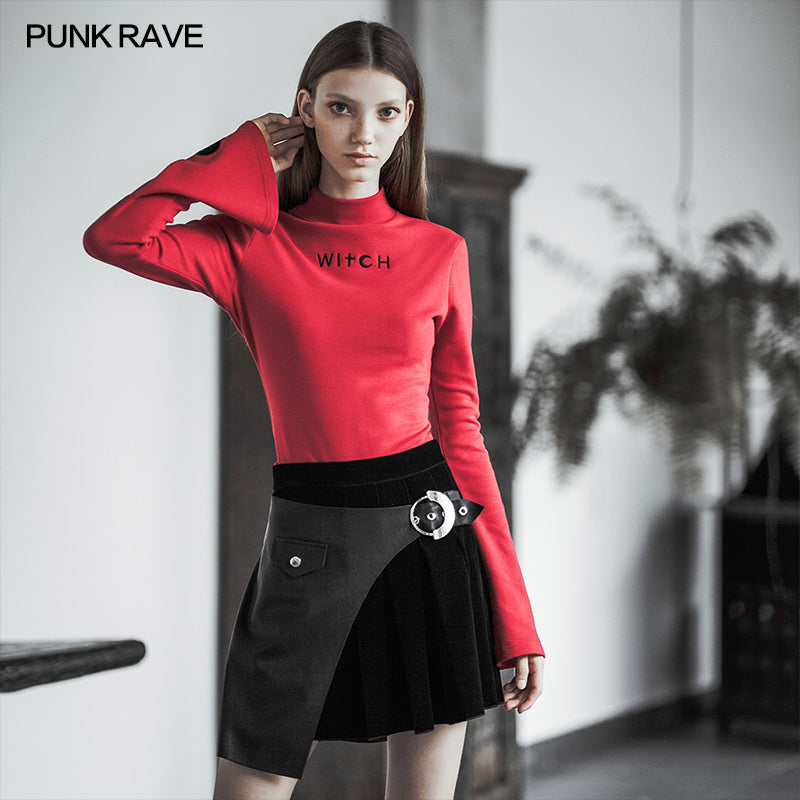 OPQ-433DQF black Pleated Stitching Half Skirt?-??Punk Rave Clothing