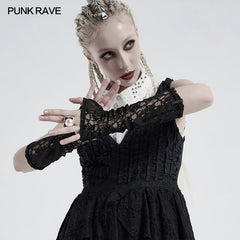 WS-413SSF Gothic daily striped lace gloves?-??Punk Rave Clothing